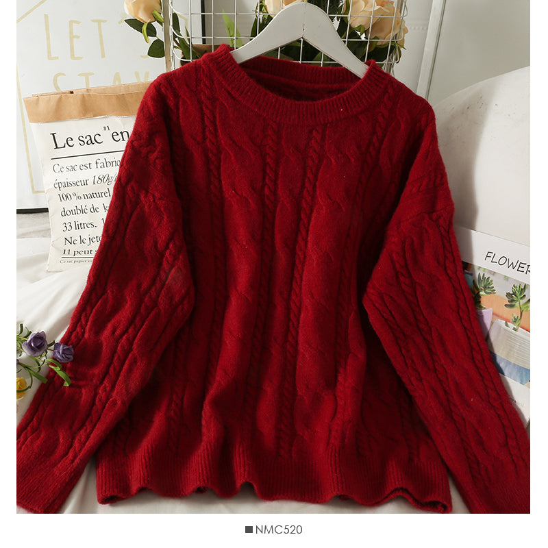 Sweater women's Hemp pattern loose and thin long sleeve Pullover Top HZ1023