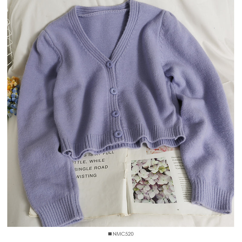 Women's cardigan long sleeve short single breasted sweater HZ1023