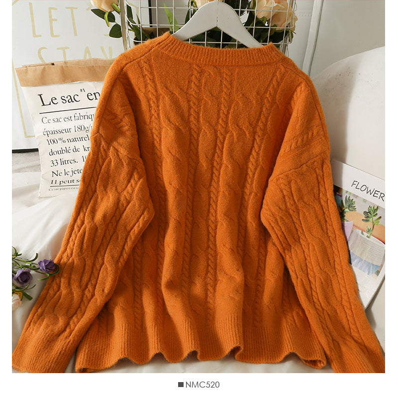Sweater women's Hemp pattern loose and thin long sleeve Pullover Top HZ1023