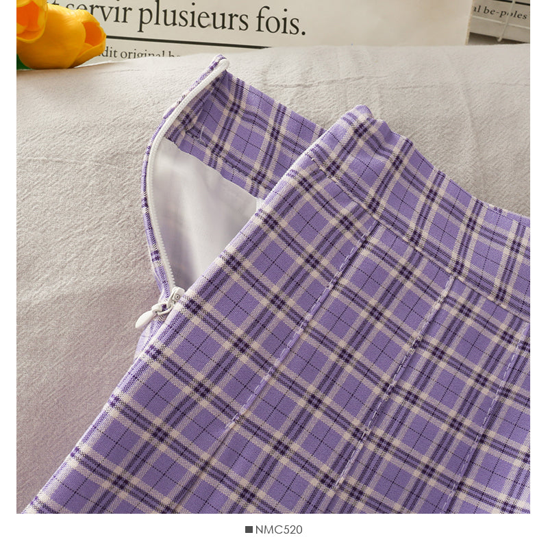 Small fresh Plaid pleated skirt women's sweet college style HZ1023