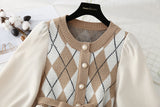Corduroy stitched knitted dress with coat HZ1023