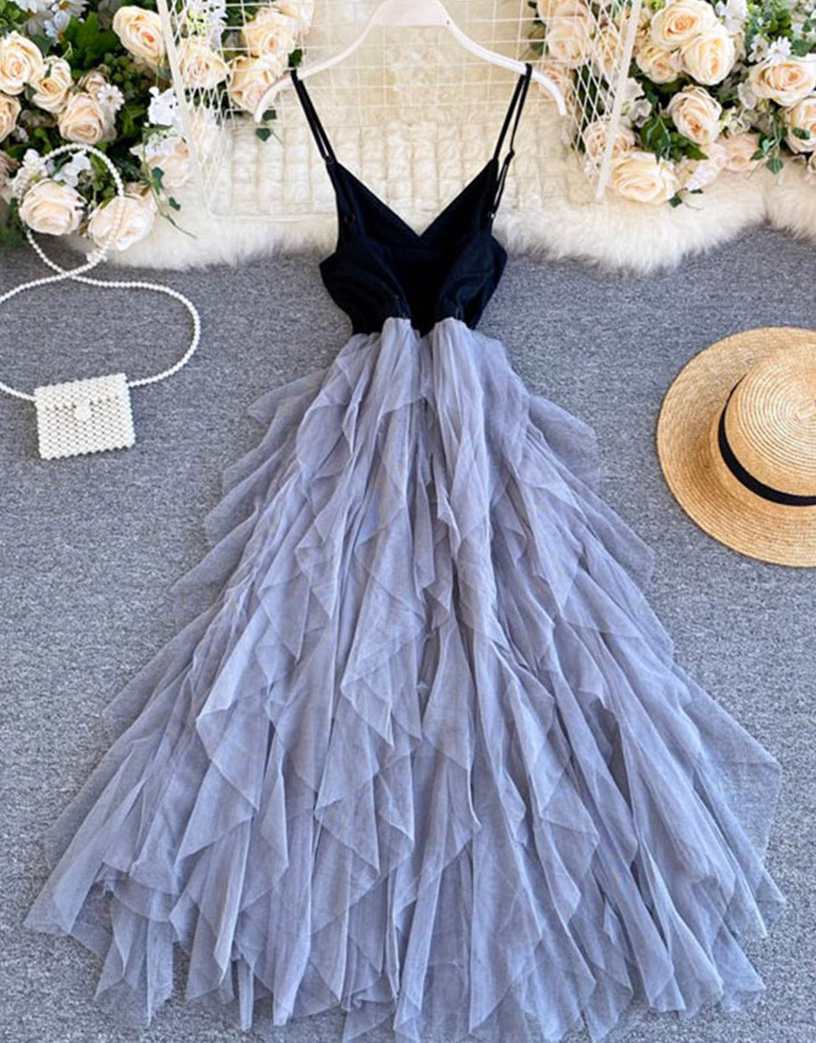 A line v neck tulle dress fashion dress HZ1023