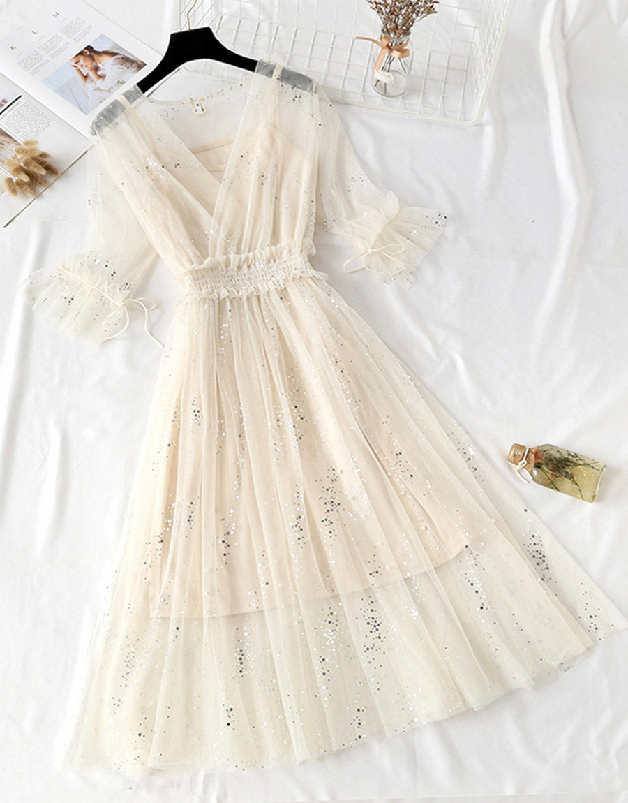 A line two pieces tulle dress with sequins HZ1023