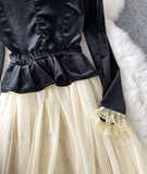 Retro A line velvet dress long sleeve dress HZ1023