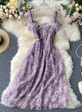Purple print sleeveless short dress women's dress HZ1023