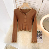Simple Cardigan Lace Long Sleeve Sweater HZ1023
