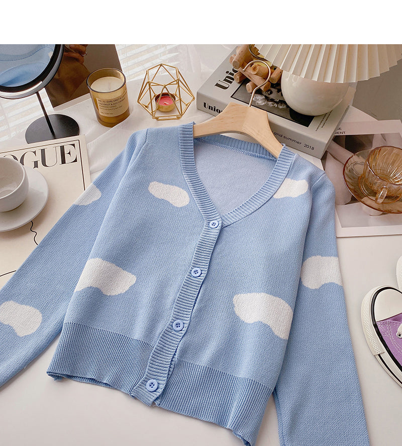 Design contrast color long sleeve knitted cardigan HZ1023