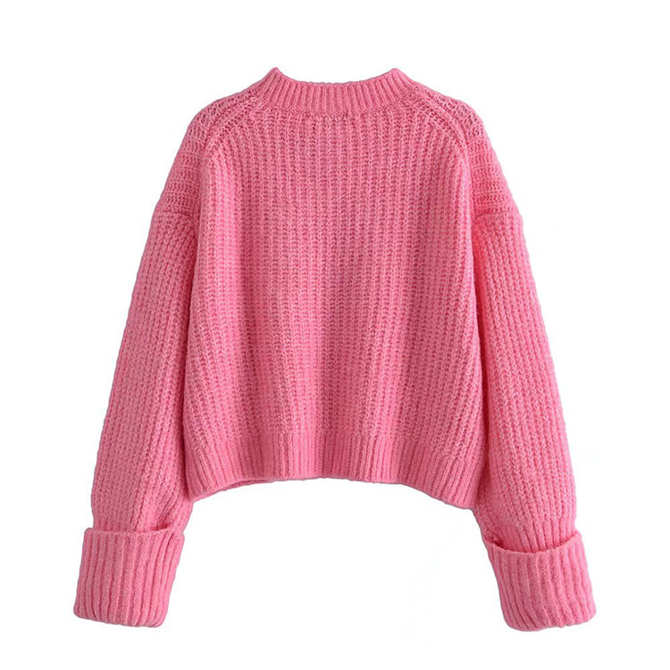 Versatile loose spike stitch short sweater HZ1023
