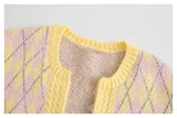 Versatile diamond check sweater cardigan jacket HZ1023