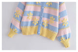 Sweet flower printed jacquard knitted coat cardigan HZ1023
