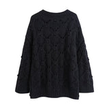 Lazy wind ball decoration eight strand hollow knit sweater HZ1023