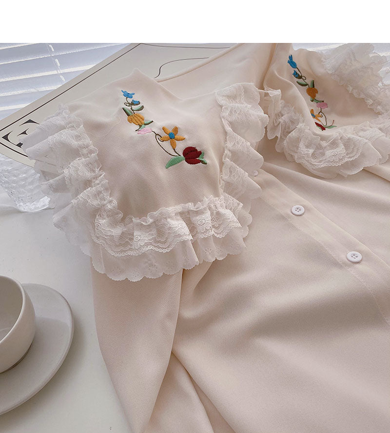 Korean girls' sense of foreign style lace doll neck top HZ1023