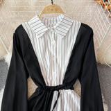 Simple A Line Striped Shirt Dress HZ1023