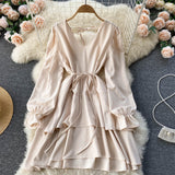 Simple V Neck Long Sleeve Dress Fashion Dress HZ1023