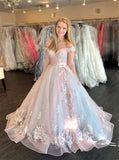 Pink strapless delicate floral applique long tulle fairy princess ball gown evening dress coming of age ceremony dress HZ1023