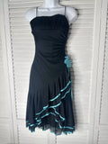 Black fashion blue floral tube top short ruffle homecoming dress prom dress evening dress birthday party dress HZ1023