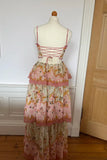 Orange fashion sweet floral layered lace long prom dress evening gown garden party dress HZ1023