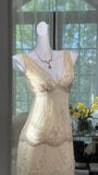 Cream Yellow V Neck Exquisite Beaded Lace Long Chiffon Tulle Ball Gown Evening Gown Wedding Party Gown Prom Gown Graduation Date Gown HZ1023