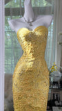 Yellow Elegant Vintage Solid Color Exquisite Yellow Beads Short Chiffon Tulle Homecoming Dress Prom Dress Evening Dress Birthday Party Dress Prom Dress HZ1023
